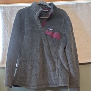 Patagonia Gray and Burgundy Fleece Pullover